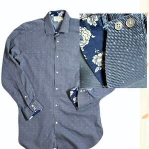 Ted Baker Endurance Flip Cuff Floral Button Up Dress Shirt Size 15.5 32/33 Blue